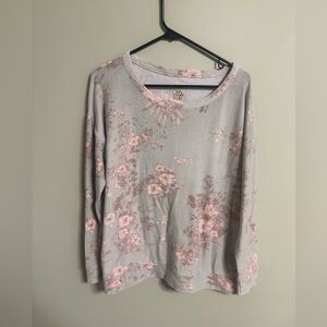 Chaser Semaj Scoop Neck Gray Floral Pullover Size Large Sweatshirt Comfy Soft